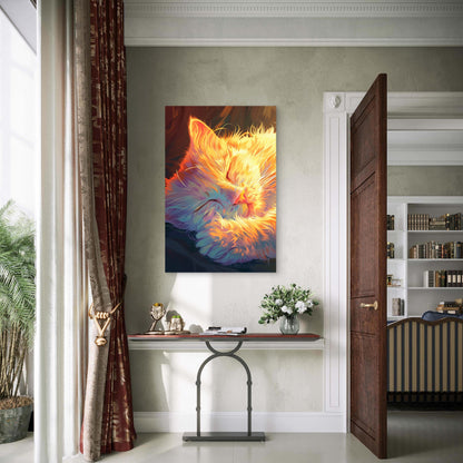 Surreal Painting of Cat Sleeping in Sunlight 60x90cm Metal Print Ready to Hang