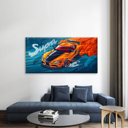 Orange Supercar shown drifting Wall Art Canvas Office Home Room Framed 120x60cm - Bella Home Decor