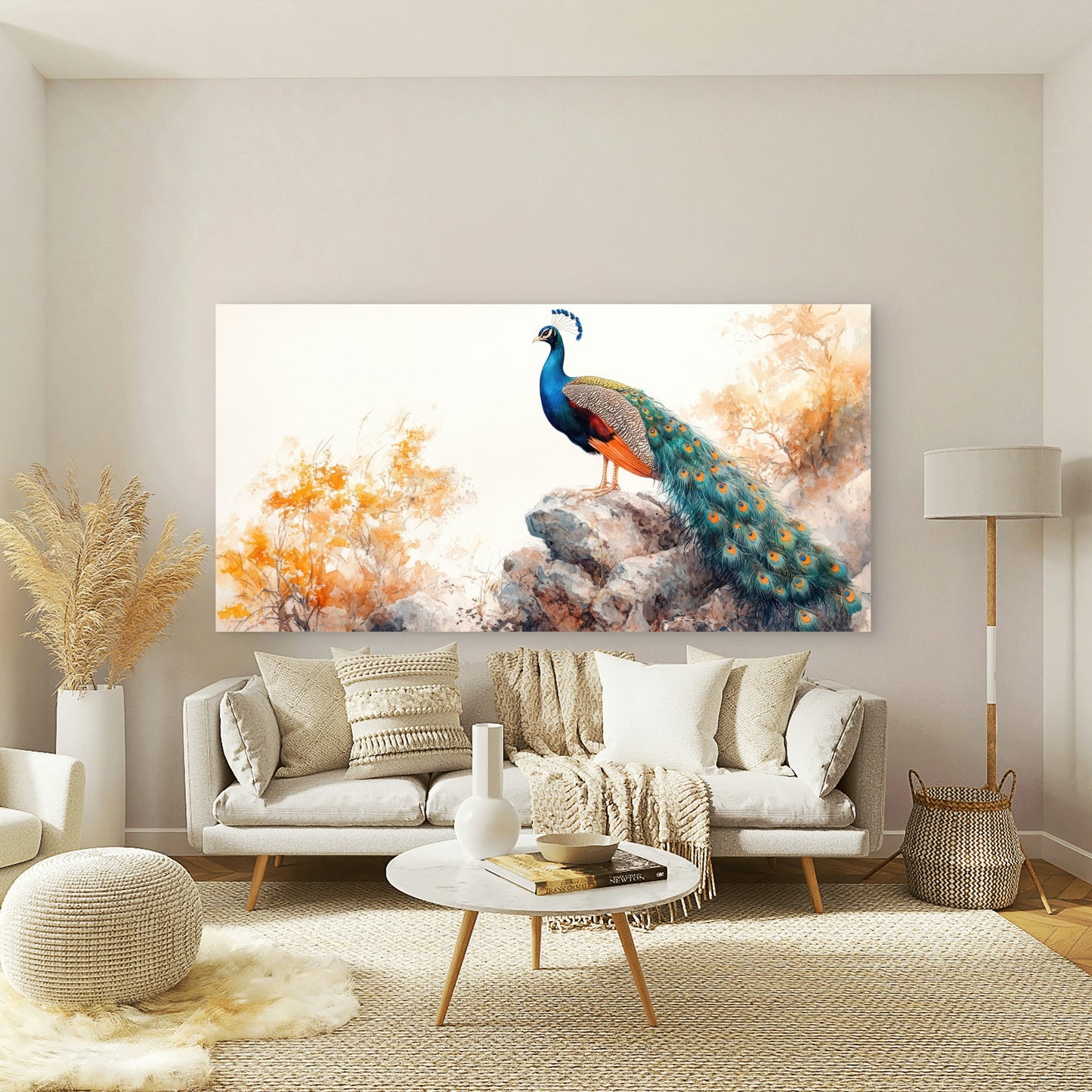 Majestic Peacock On A Rock Wall Art Canvas Office Home Room Framed 120x60cm