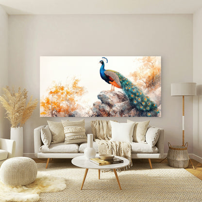Majestic Peacock On A Rock Wall Art Canvas Office Home Room Framed 120x60cm