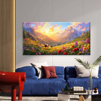 Abstract Wildflower Field Wall Art Canvas Office Home Room Framed 120x60cm