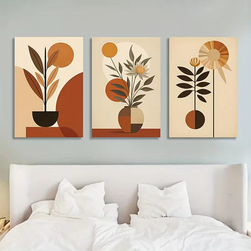 3pcs Abstract Floral Modern Geometric Wall Art Set Canvas Framed 50x70cm - High Quality Print 100% Australian Made Wall Canvas Ready to Hang - Bella Home Decor