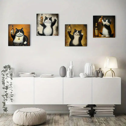 4pcs Adorable Cute Cat Wall Art Canvas Framed