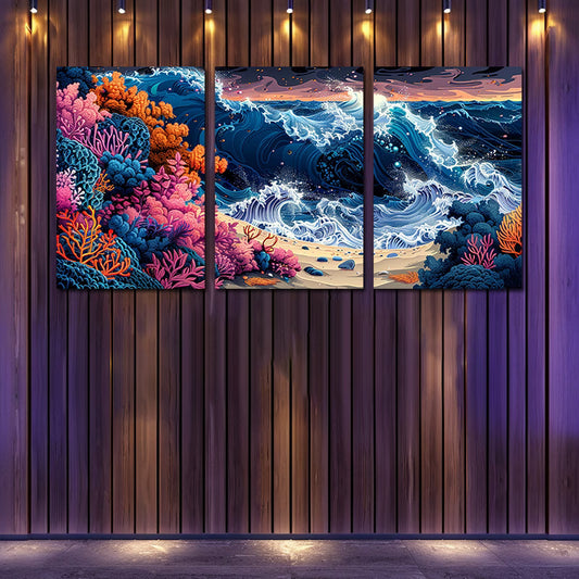 3pcs Blue Tears Seashore Ocean Themed Design Wall Art Set Canvas Framed 50x70cm - High Quality Print 100% Australian Made Wall Canvas Ready to Hang