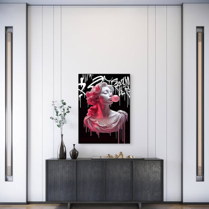 Pink And Black Bubblegum & Hairstyle Art Metal Print Ready to Hang - Bella Home Decor