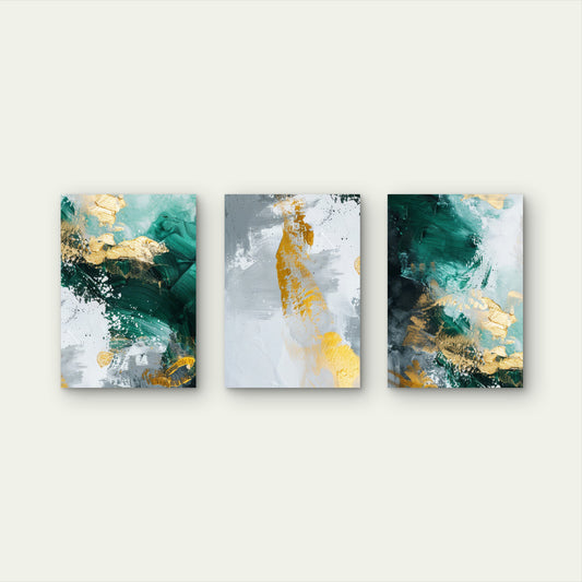 3pcs Modern Emerald Gold Abstract Metal Print Ready to Hang Art