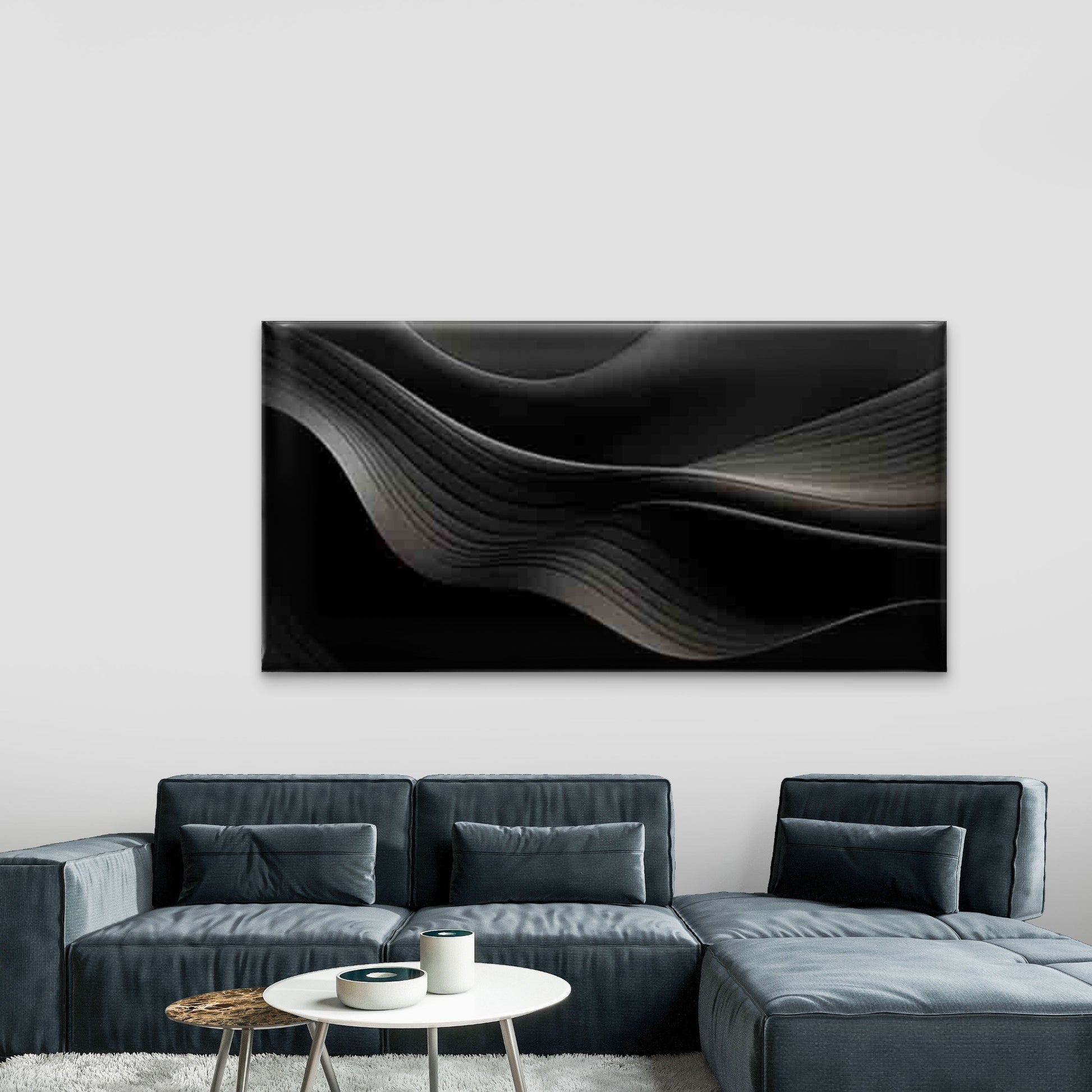Black Wave Line Patterns Wall Art Canvas Office Home Room Framed 120x60cm - Bella Home Decor