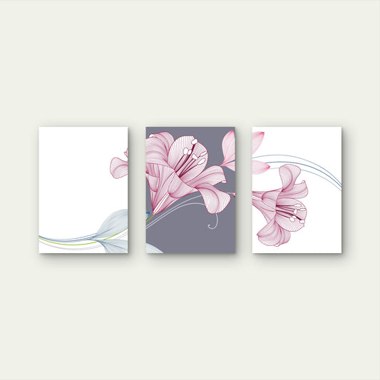 3pcs Pink Lily Amaryllis Floral Line Art Wall Art Set Canvas Framed 60x90cm - High Quality Print 100% Australian Made Wall Canvas Ready to Hang