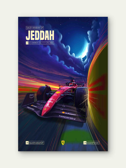 Formula Red Formula Racing Car Night 40x60cm Metal Print Ready to Hang