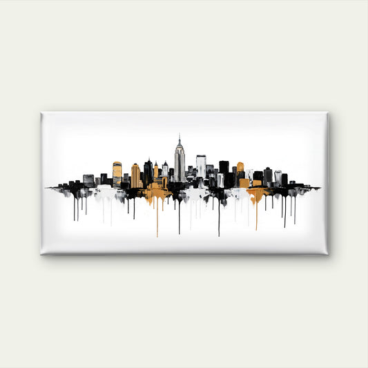 New York NYC Skyline Gold Drip Wall Art Canvas Office Home Room Framed 120x60cm