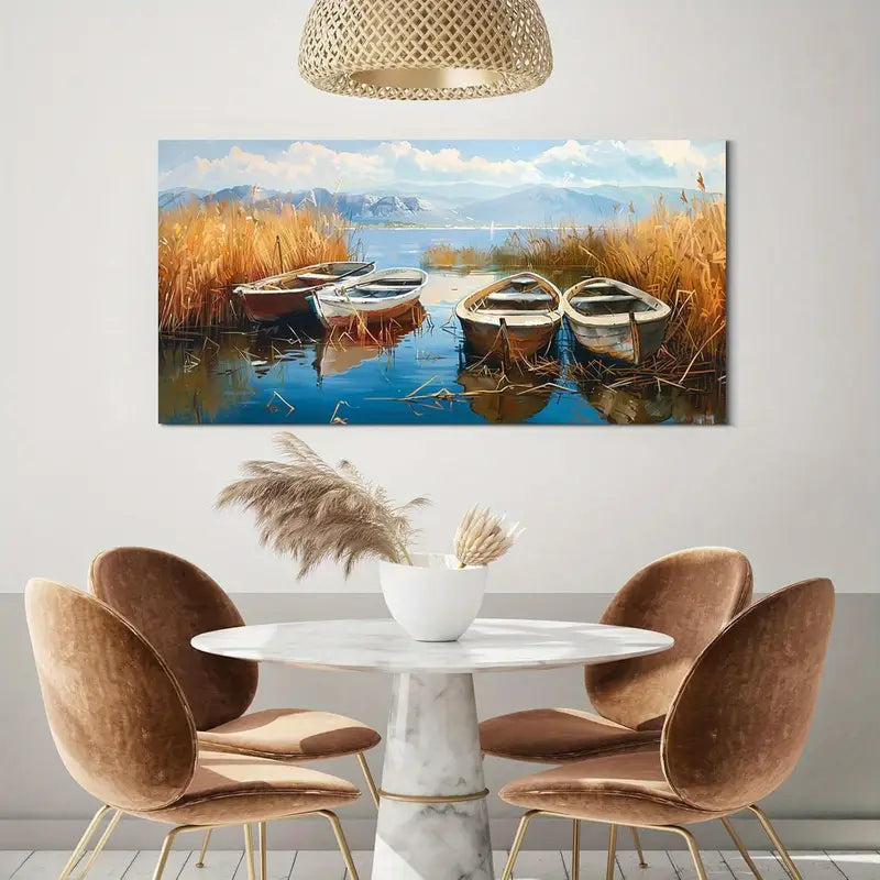 Beach Ocean Reflective Waters & Golden Grasses Wall Art canvas office home room framed 120x60cm - Bella Home Decor