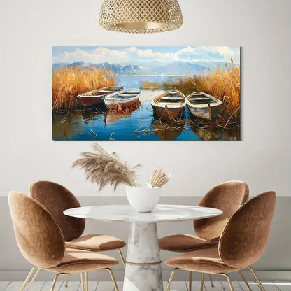 Beach Ocean Reflective Waters & Golden Grasses Wall Art canvas office home room framed 120x60cm - Bella Home Decor