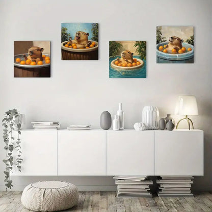 4pcs Fun Capybara Bath Wall Art Canvas Framed