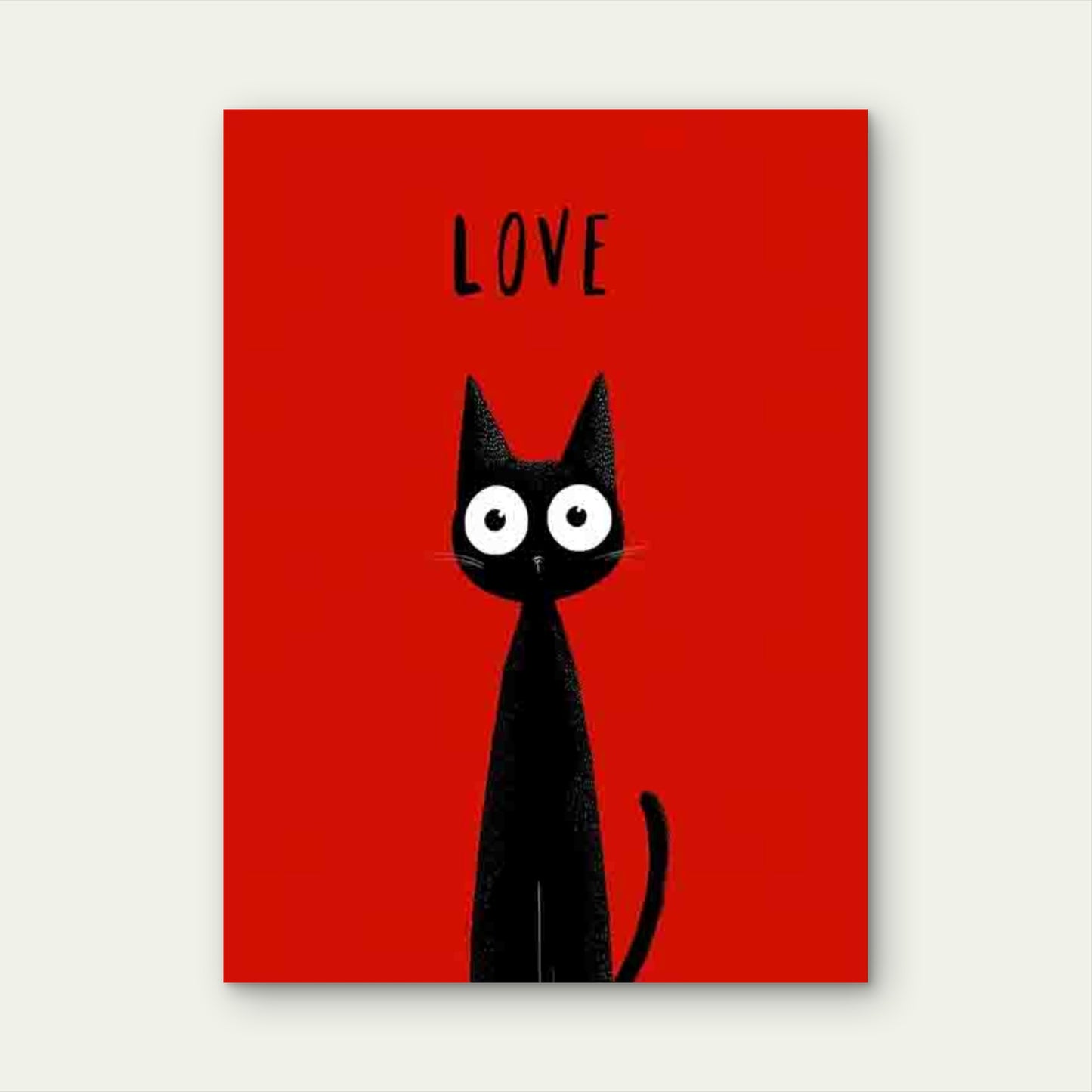 Black Cat Red Love Text 60x90cm Metal Print Ready to Hang - Bella Home Decor