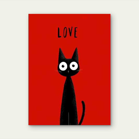 Black Cat Red Love Text 60x90cm Metal Print Ready to Hang