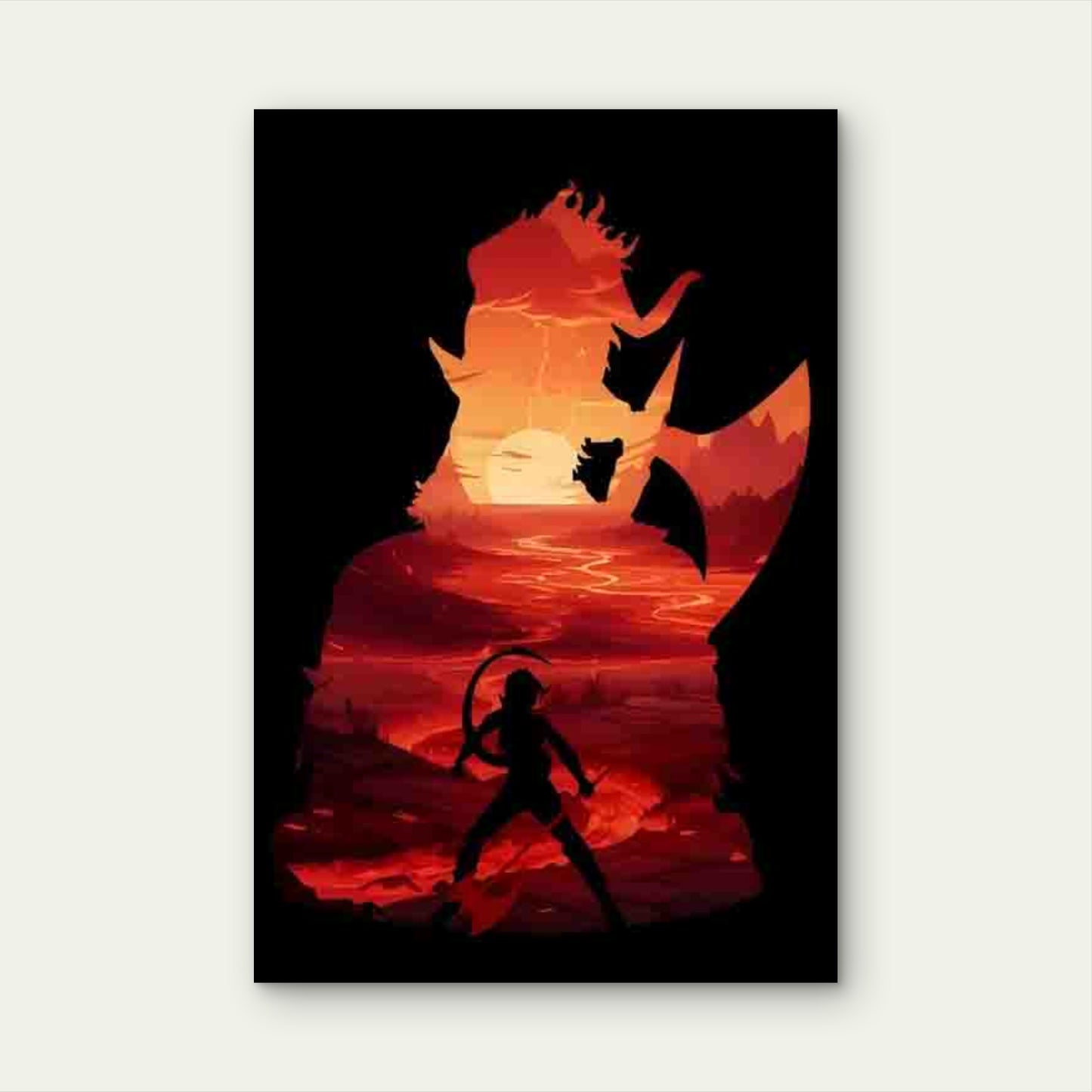 Warrior Battling a Monster 60x90cm Metal Print Ready to Hang - Bella Home Decor
