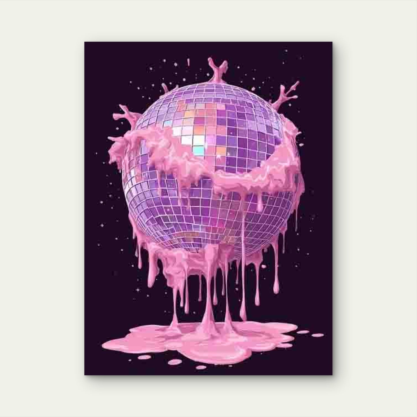 Retro 80s Pink Disco Ball Melting Metal Print Ready to Hang