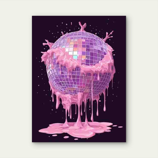 Retro 80s Pink Disco Ball Melting Metal Print Ready to Hang