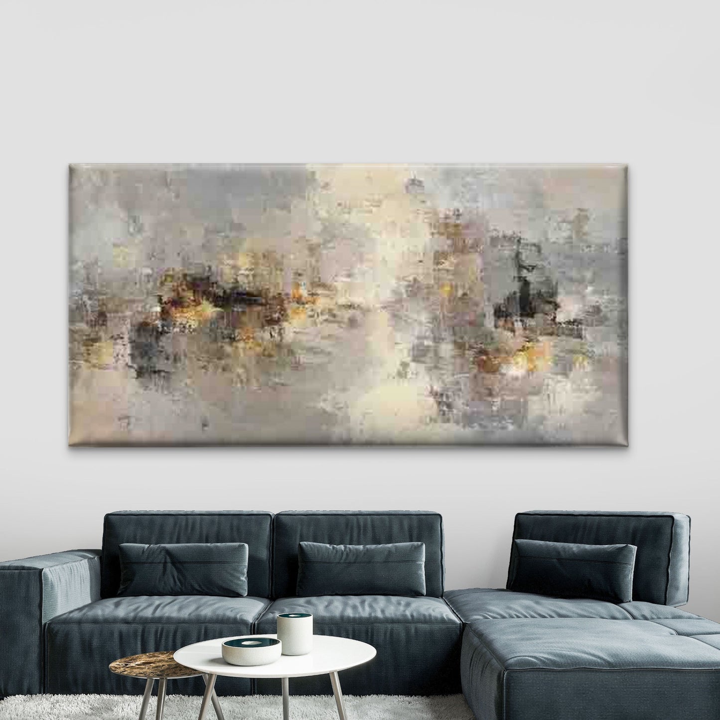 Soft Neutral Abstract Wall Art Canvas Office Home Room Framed 120x60cm