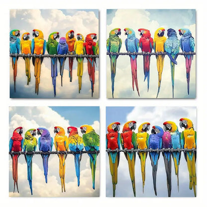 4pcs   Parrot Art Prints  Modern TY  Wall Art Canvas Framed
