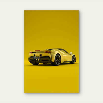 Ferrari SF90 Spider Car On A Yellow Background 40x60cm Metal Print Ready to Hang