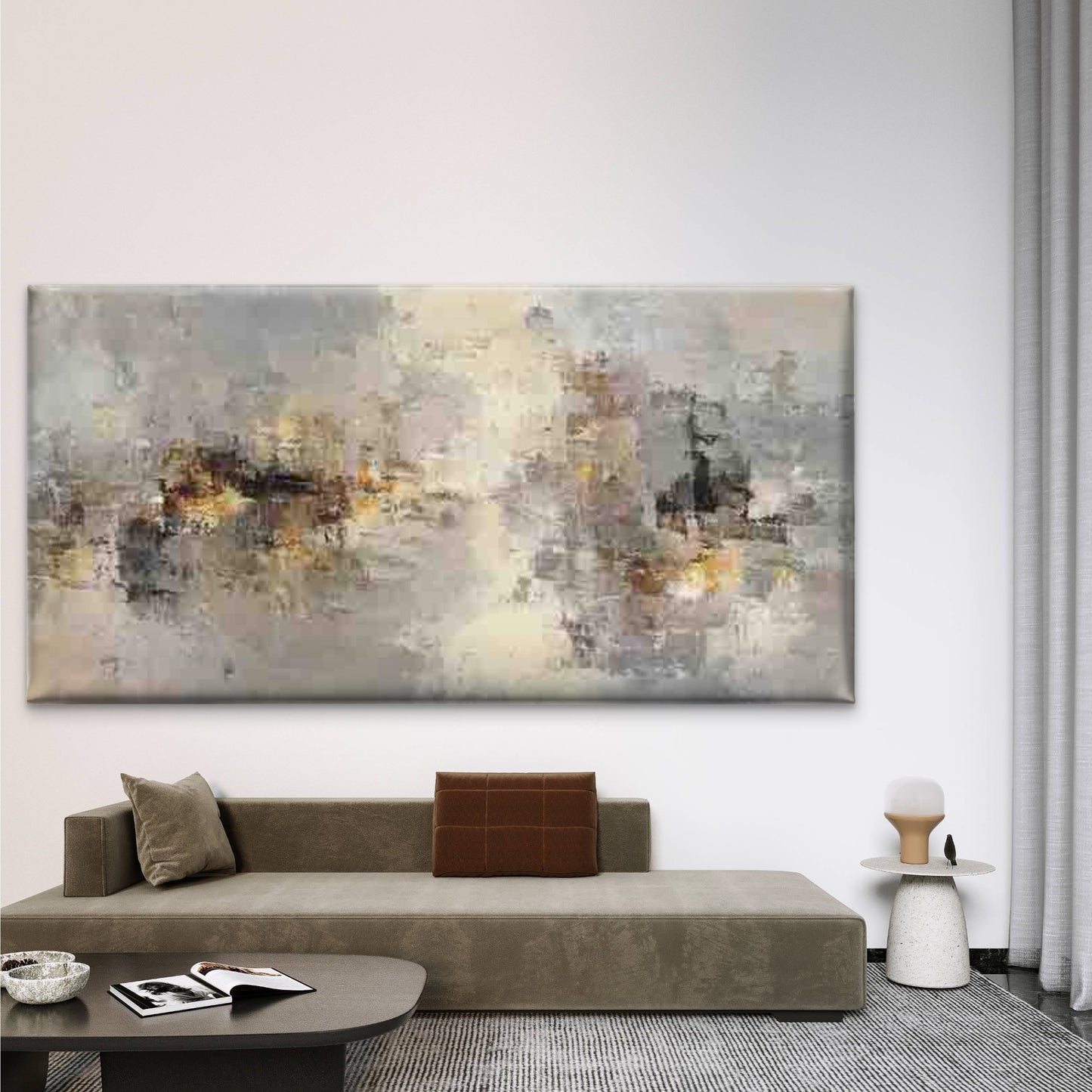 Soft Neutral Abstract Wall Art Canvas Office Home Room Framed 120x60cm