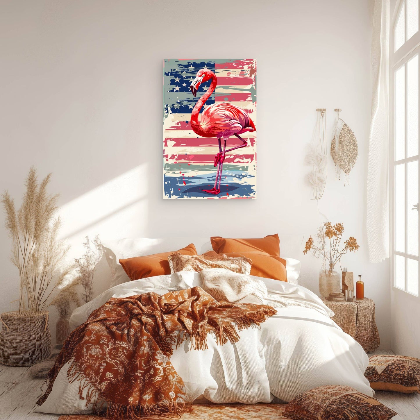 USA Flag Pink Flamingo Patriotic Art 40x60cm Metal Print Ready to Hang
