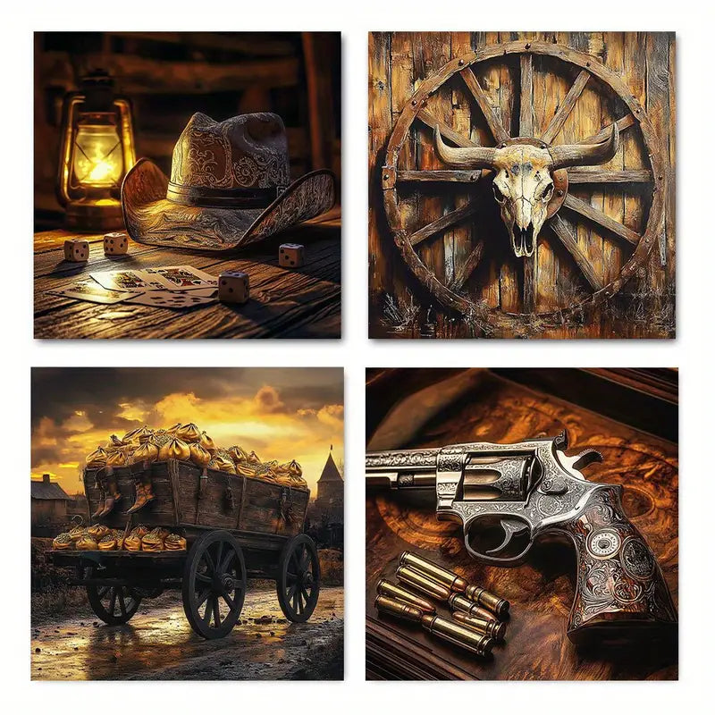4pcs Western Old Farmhouse Cowboy OC   Wall Art Canvas Framed