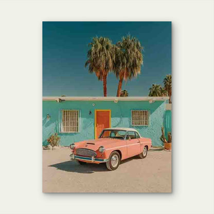 Pink Vintage Automobile Picture Metal Print Ready to Hang