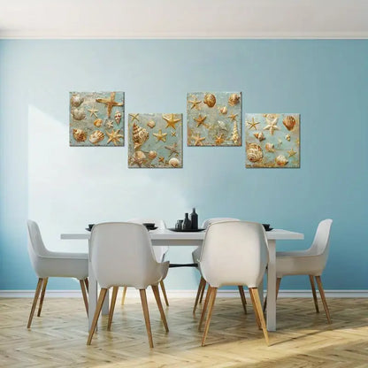 4pcs Beach Themed Starfish Conch Shells Pictures Wall Art Canvas Framed