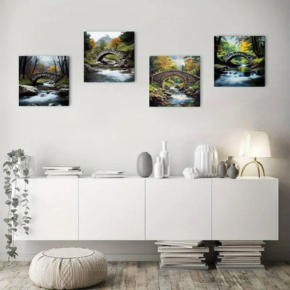 4pcs Majesty of a Rocky Stream Wall Art Canvas Framed