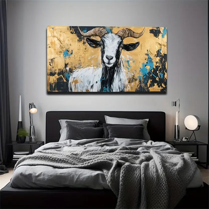 A Black And White Fur Goat Wall Art Canvas Office Home Room Framed 120x60cm - Bella Home Decor