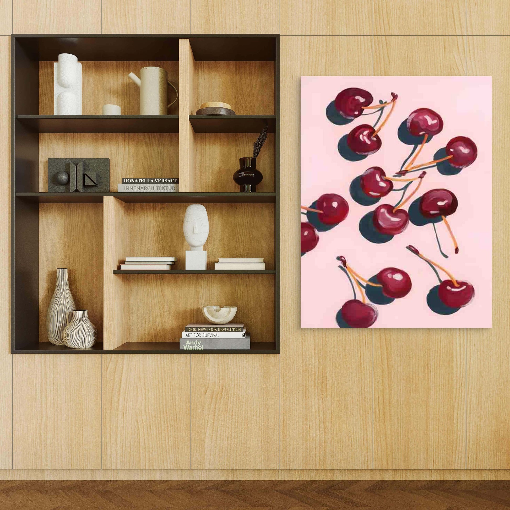 Red Cherry Artwork 40x60cm Metal Print Ready to Hang - Bella Home Decor