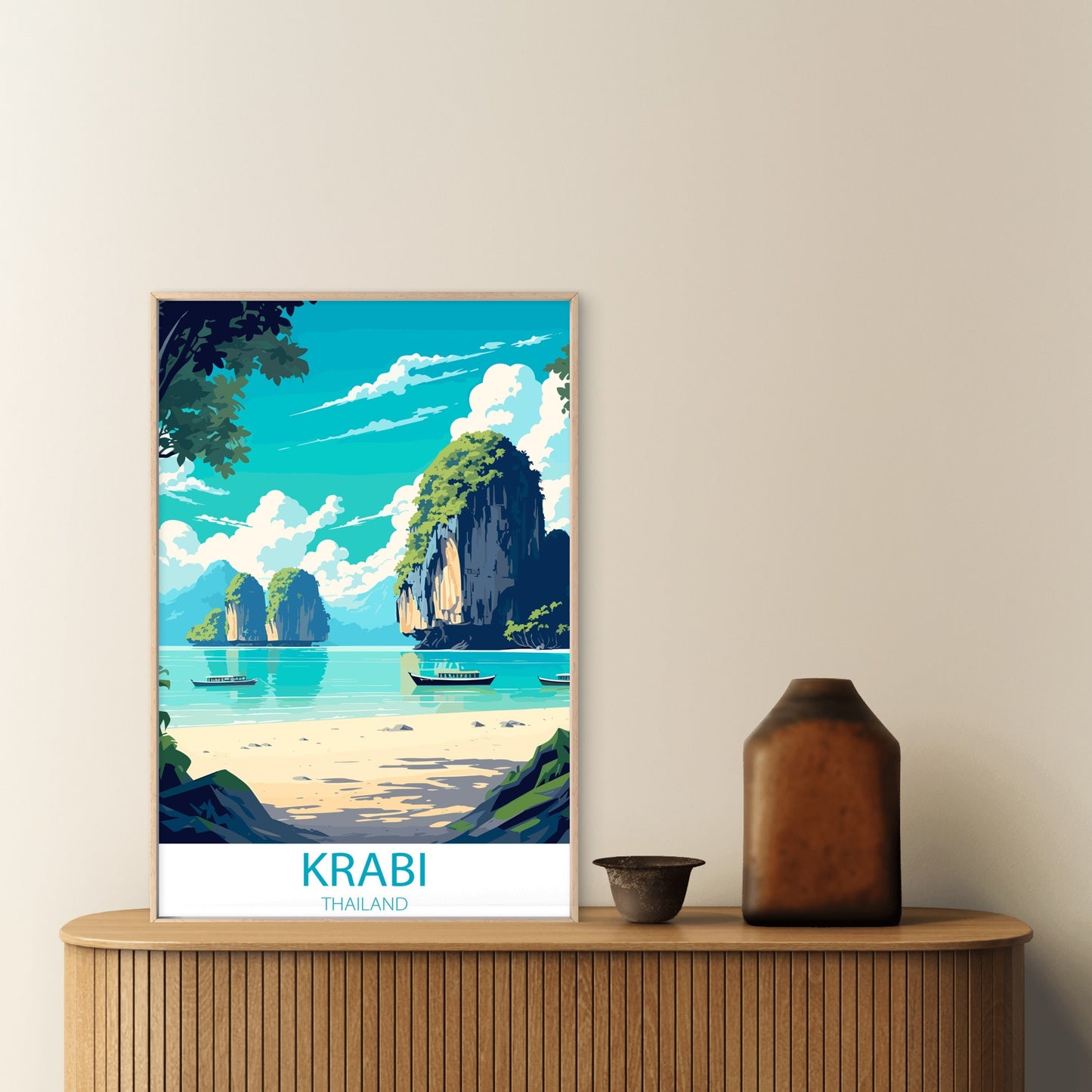 Krabi Thailand Beach Island Ocean Retro Travel Poster Print Wall Art