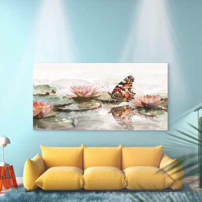 Butterfly and water Lilies Wall Art Canvas Office Home Room Framed 120x60cm
