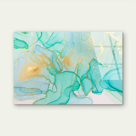 Modern Luxury Emerald Teal Ink Splash Acrylic Glass Printing Wall Art Australian Made Quality