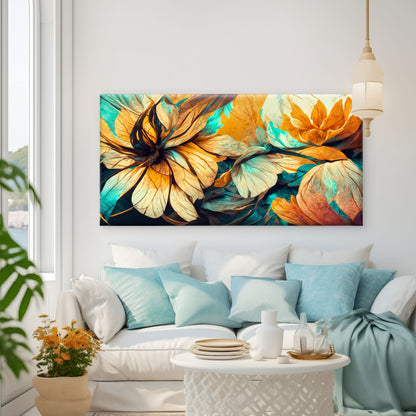 Abstract Flowers Floating Frame Wall Art Canvas Office Home Room Framed 120x60cm