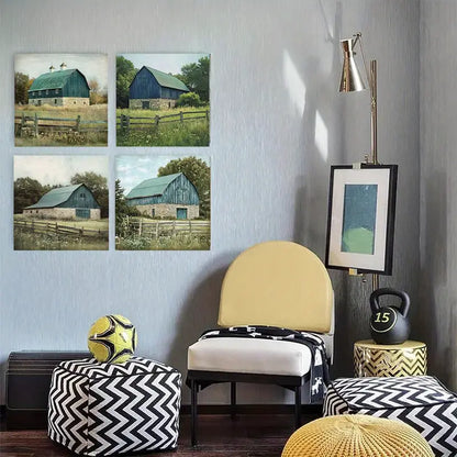 4pcs  Country Barn Farmhouse  CB    Wall Art Canvas Framed