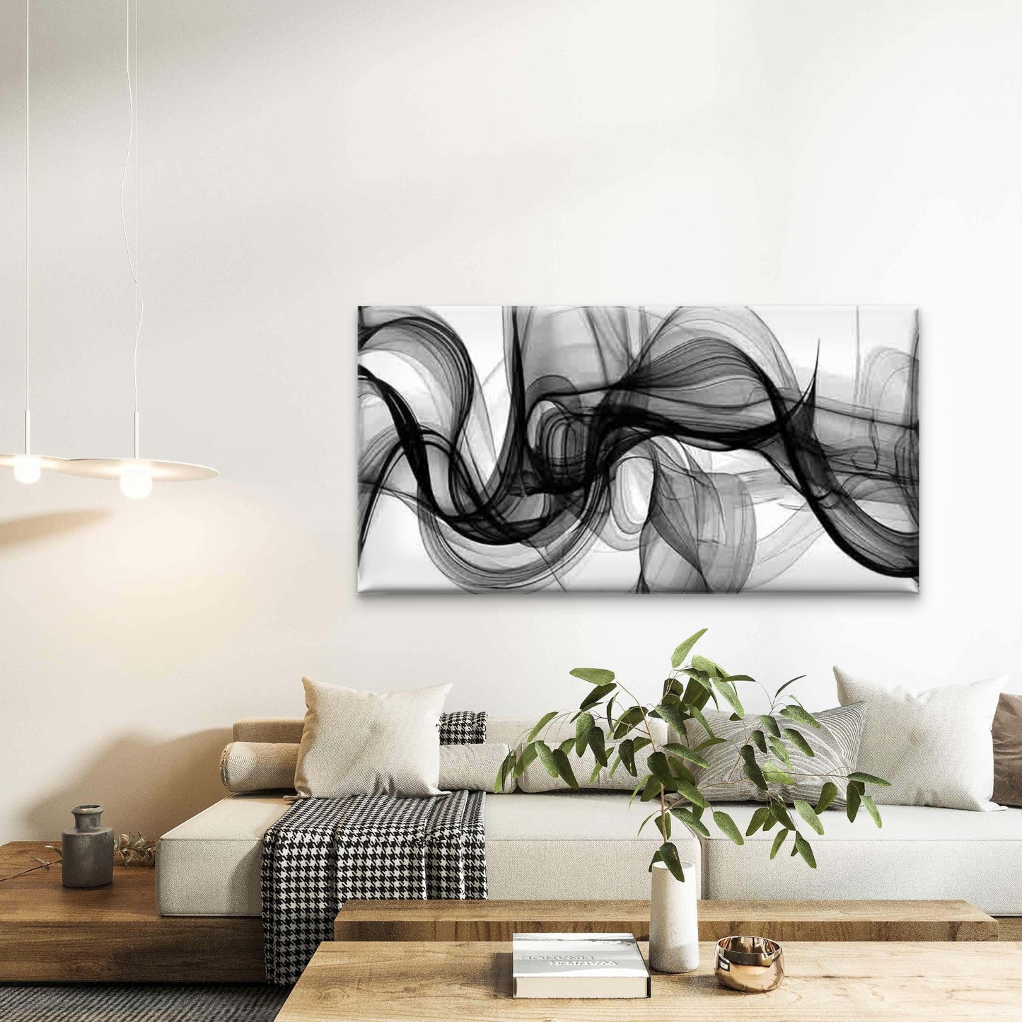 Abstract Black Smoke Wall Art Canvas Office Home Room Framed 120x60cm - Bella Home Decor