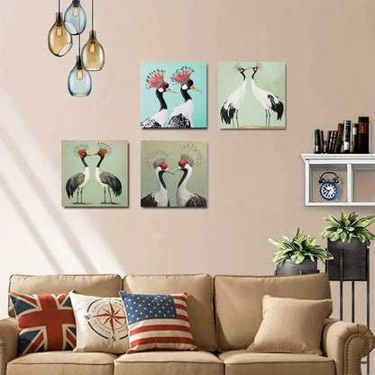 4pcs  Retro Beautiful Cranes Summer RB   Wall Art Canvas Framed