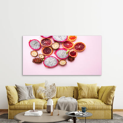 Exotic Fruits On Pink Wall Art Canvas Office Home Room Framed 120x60cm