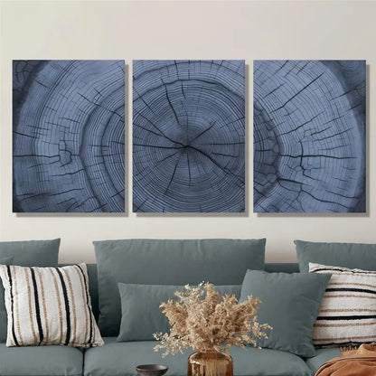 3pcs Abstract Blue Tree Rings Metal Print Ready to Hang Art - Bella Home Decor