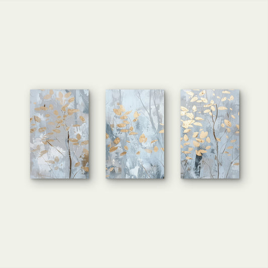 3pcs Modern Gray Abstract Gold Tree Foil  Wall Art Set Canvas Framed 40x60cm - High Quality Print 100% Australian Made Wall Canvas Ready to Hang