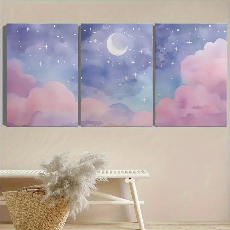 3pcs Acuarela Del Cielo Nublado Rosa Metal Print Ready to Hang Art - Bella Home Decor