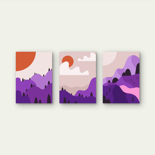 3pcs Abstract Mountain Landscape Sunset Hills  Wall Art Set Canvas Framed 60x90cm - High Quality Print 100% Australian Made Wall Canvas Ready to Hang