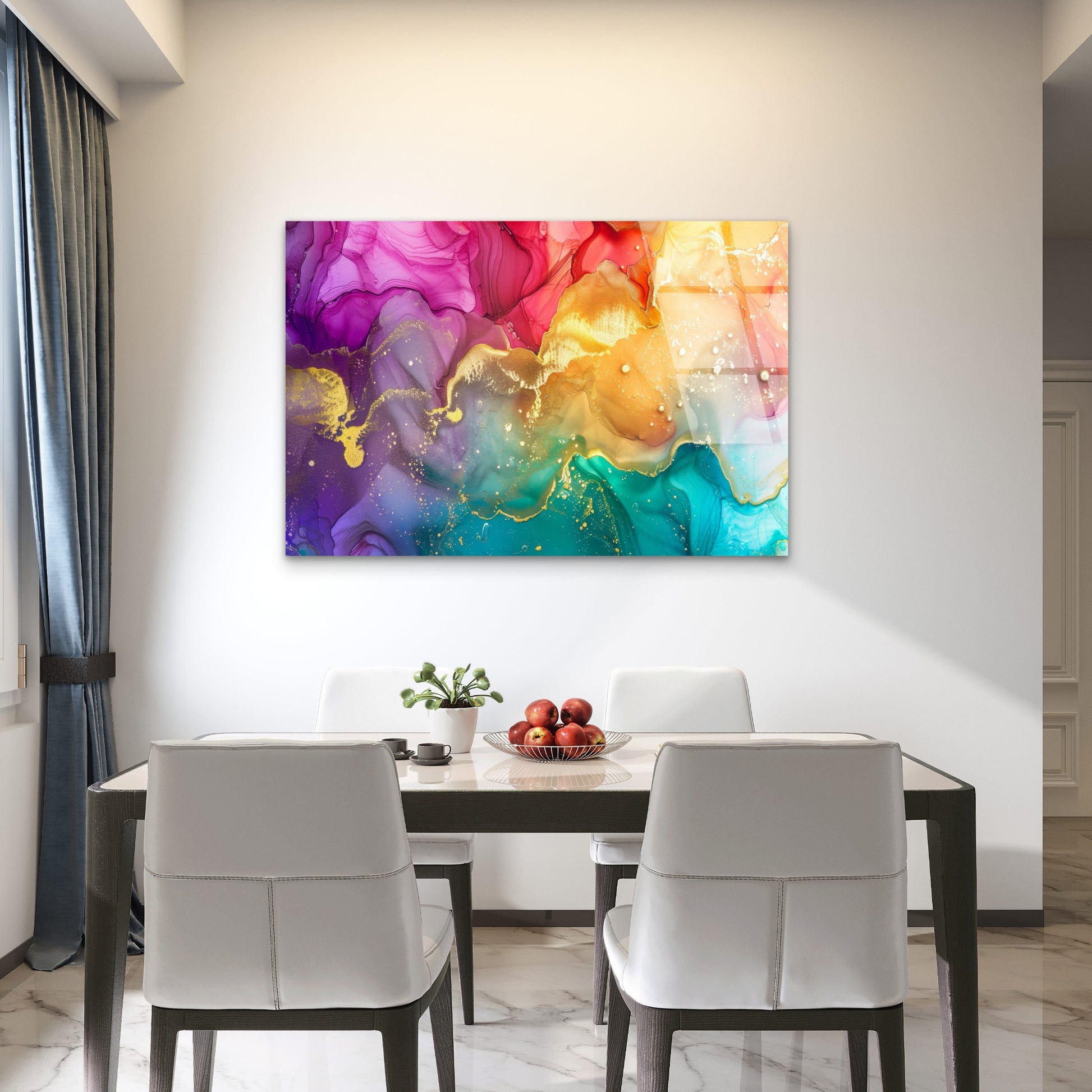 Abstract Gold Teal Purple Pink Swirl Acrylic Glass Printing Wall Art Australian Made Quality
