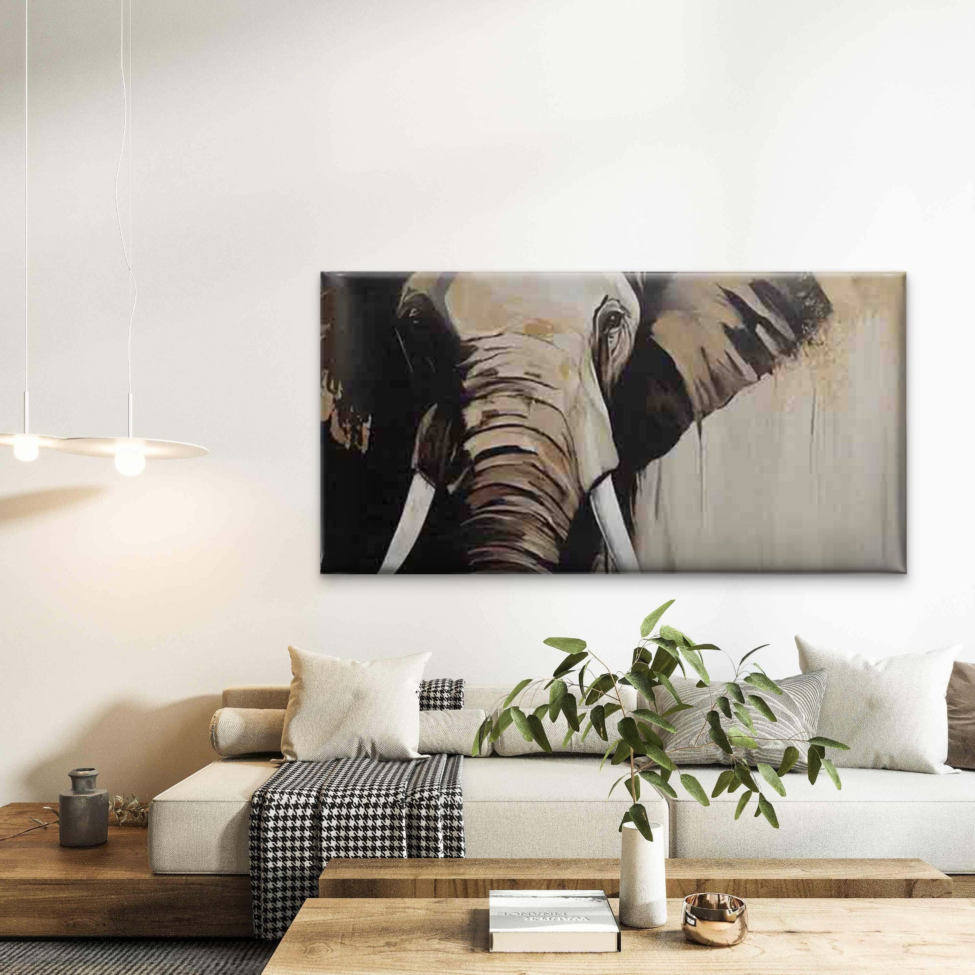 Gray Elephant Wildlife Wall Art Canvas Office Home Room Framed 120x60cm - Bella Home Decor