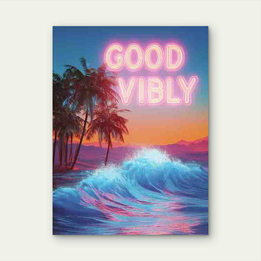 Ocean-Themed Neon Surf Art Metal Print Ready to Hang