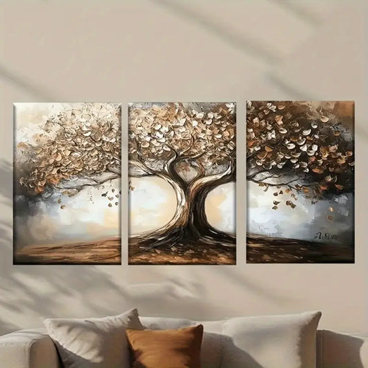 3pcs Vibrant Gold Tree Metal Print Ready to Hang Art