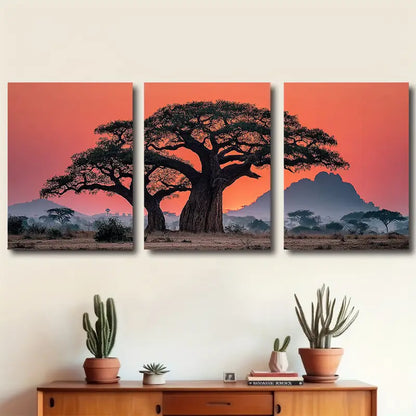 3pcs African Baobab Sunset Savannah Scene Wall Art Set Canvas Framed 40x60cm - High Quality Print 100% Australian Made Wall Canvas Ready to Hang - Bella Home Decor